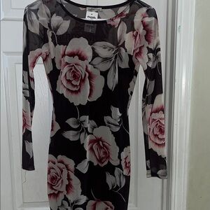 Charlotte Russe Black and Pink Floral Long Sleeve Dress
